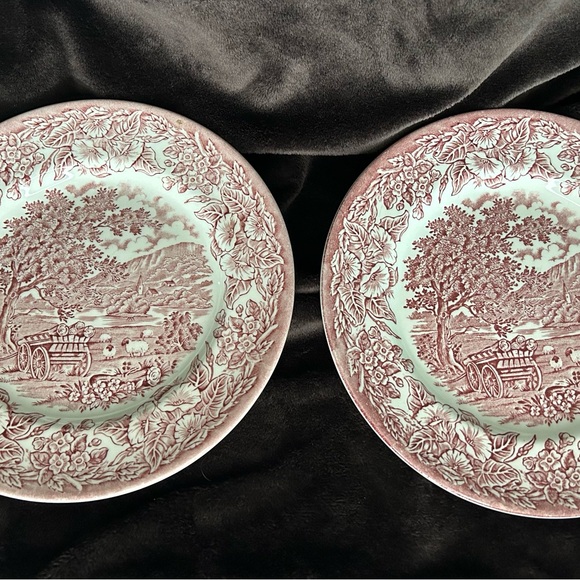 2-English Ironstone Tableware (EIT) Red Country Scene Plate Vintage England - Picture 4 of 5